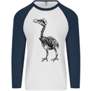 A Dodo Skeleton Mens L/S Baseball T-Shirt White/Navy Blue
