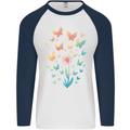 Dandelion Butterfly Plant Gardening Mens L/S Baseball T-Shirt White/Navy Blue