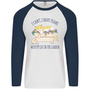 Plans With My Cat in the Garden Gardener Mens L/S Baseball T-Shirt White/Navy Blue