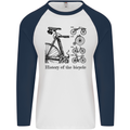 History of the Bicycle Cyclist Cycling Bike Mens L/S Baseball T-Shirt White/Navy Blue