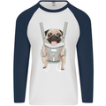 A Pug in a Baby Harness Funny Dog Mens L/S Baseball T-Shirt White/Navy Blue