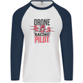 Drone Racing Pilot Mens L/S Baseball T-Shirt White/Navy Blue