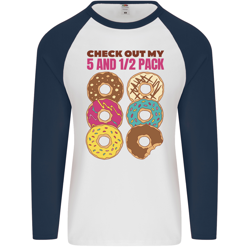 Check Out My 5 1/2 Pack Funny Donut Food Gym Mens L/S Baseball T-Shirt White/Navy Blue