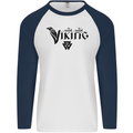 Viking Thor Odin Valhalla Norse Mythology Mens L/S Baseball T-Shirt White/Navy Blue