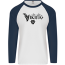 Viking Thor Odin Valhalla Norse Mythology Mens L/S Baseball T-Shirt White/Navy Blue