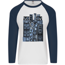 Speaker Stack Music HI-FI Mens L/S Baseball T-Shirt White/Navy Blue