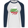 Torn Bulgaria Flag Bulgarian Day Football Mens L/S Baseball T-Shirt White/Navy Blue