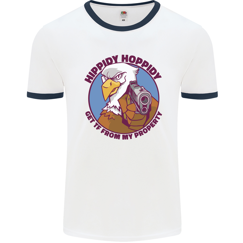 Hippidy Hoppidy Get Off My Property Gun Rights Mens Ringer T-Shirt White/Navy Blue
