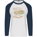 What Goes On In the Sheep Pen Farming Mens L/S Baseball T-Shirt White/Navy Blue