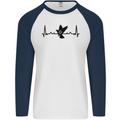 Pigeon Hunting Heart Beat ECG Hunter Mens L/S Baseball T-Shirt White/Navy Blue