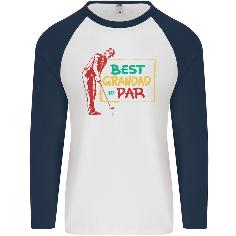 Grandparent's Day Best Grandad By Par Mens L/S Baseball T-Shirt White/Navy Blue