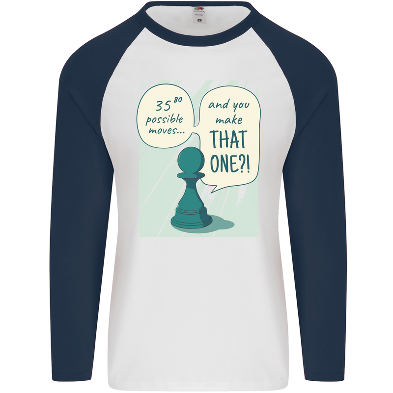 Chess Moves Funny Mens L/S Baseball T-Shirt White/Navy Blue