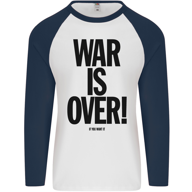War Is Over if You Want It John Lennon Mens L/S Baseball T-Shirt White/Navy Blue