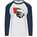 Curled UAE Flag Day Emirati Day Football Mens L/S Baseball T-Shirt White/Navy Blue