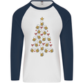 Beer Christmas Tree Mens L/S Baseball T-Shirt White/Navy Blue