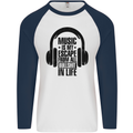 Music Is My Escape From B/S in Life Rock Mens L/S Baseball T-Shirt White/Navy Blue