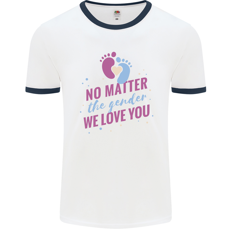 No Matter the Gender New Baby Pregnancy Pregnant Mens Ringer T-Shirt White/Navy Blue