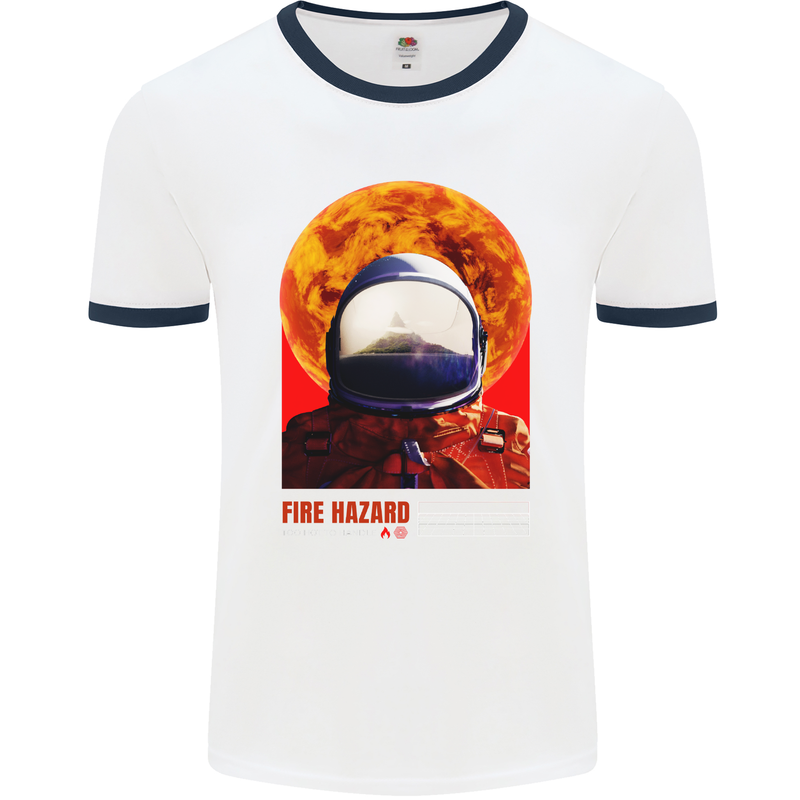 Fire Hazard Too Hot to Handle Astronaut Space Mens Ringer T-Shirt White/Navy Blue
