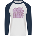 A Hippo Sleeping Shirt Hippomotamus Mens L/S Baseball T-Shirt White/Navy Blue