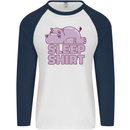A Hippo Sleeping Shirt Hippomotamus Mens L/S Baseball T-Shirt White/Navy Blue