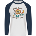 Invite Peace Into Your Day Hippy Love 60's Mens L/S Baseball T-Shirt White/Navy Blue