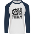 My Therapy Motorcycle Motorbike Biker Mens L/S Baseball T-Shirt White/Navy Blue