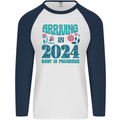 Arriving 2024 New Baby Pregnancy Pregnant Mens L/S Baseball T-Shirt White/Navy Blue