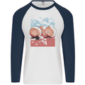 Petanque Balls Boules Bowls Mens L/S Baseball T-Shirt White/Navy Blue