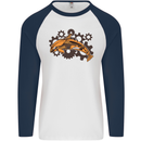 A Steampunk Dolphin Mens L/S Baseball T-Shirt White/Navy Blue
