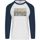 Crypto Workers New York Parody Funny Bitcoin Mens L/S Baseball T-Shirt White/Navy Blue