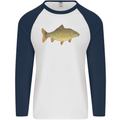 A Carp Fish Fishing Fisherman Mens L/S Baseball T-Shirt White/Navy Blue