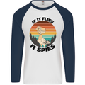 Conspiracy Theory If Flies it Spies Birds Funny Mens L/S Baseball T-Shirt White/Navy Blue
