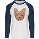 Dogs Smiling Yorkshire Terrier Mens L/S Baseball T-Shirt White/Navy Blue