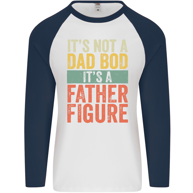 Father's Day Dad Bod It's a Father Figure Mens L/S Baseball T-Shirt White/Navy Blue