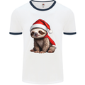 A Cute Christmas Sloth With Xmas Hat on Mens Ringer T-Shirt White/Navy Blue