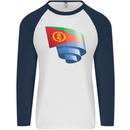 Curled Eritrean Flag Eritrea Flag Day Football Mens L/S Baseball T-Shirt White/Navy Blue