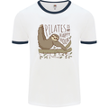 Pilates My Happy Hour Funny Yoga Sloth Mens Ringer T-Shirt White/Navy Blue