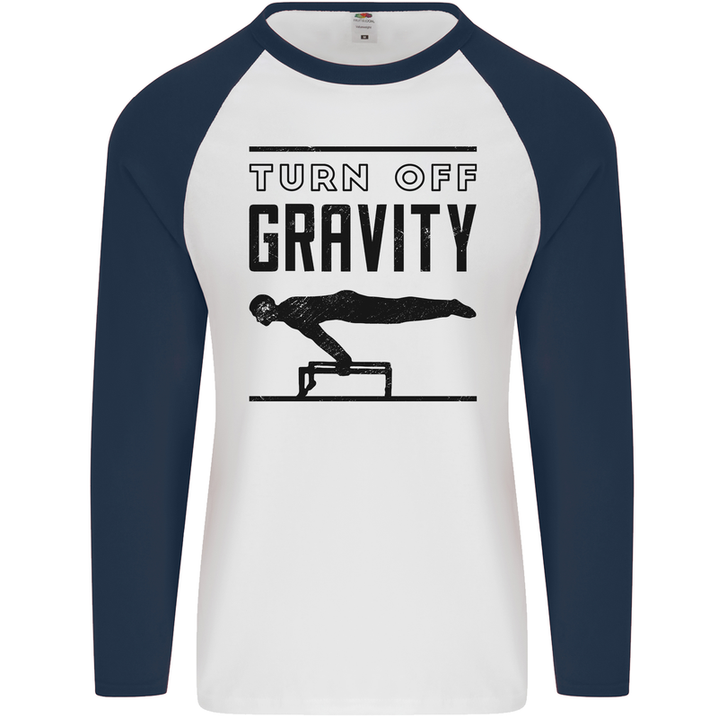 Pommel Horse Gymnastics Turn Off Gravity Gymnast Mens L/S Baseball T-Shirt White/Navy Blue