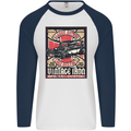 Classic Hotrod Vintage Iron Hot Rod Dragster Mens L/S Baseball T-Shirt White/Navy Blue