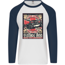 Classic Hotrod Vintage Iron Hot Rod Dragster Mens L/S Baseball T-Shirt White/Navy Blue
