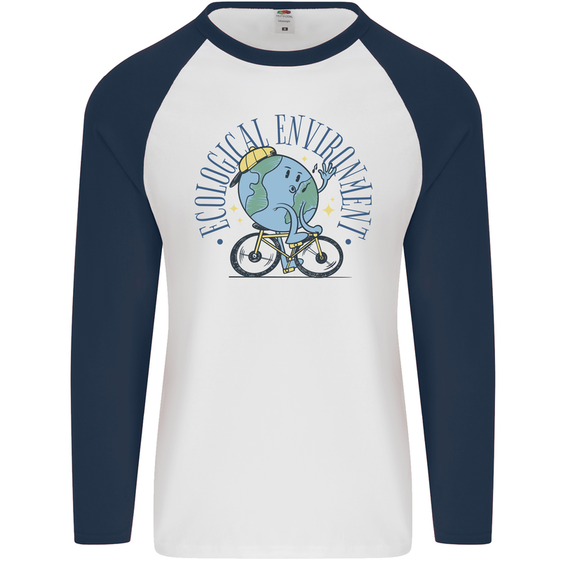 Ecological Environment Climate Change Cycling Mens L/S Baseball T-Shirt White/Navy Blue