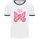 Breast Cancer Awareness Month Butterfly Mens Ringer T-Shirt White/Navy Blue