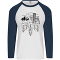 Bike Ride Cycling Cyclist Bicycle Road MTB Mens L/S Baseball T-Shirt White/Navy Blue