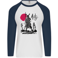 Samurai Battle MMA Kenjutsu Kendo Iaido Mens L/S Baseball T-Shirt White/Navy Blue