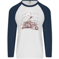 An Army Biker With Tank Skull Motorcycle Mens L/S Baseball T-Shirt White/Navy Blue