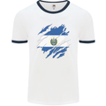 Torn Salvador Flag Salvadoran Day Football Mens Ringer T-Shirt White/Navy Blue