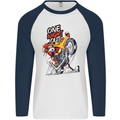 Biker Santa One Night Out Christmas Motorcycle Mens L/S Baseball T-Shirt White/Navy Blue