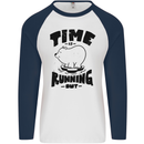 Time Running Out Climate Change Mens L/S Baseball T-Shirt White/Navy Blue