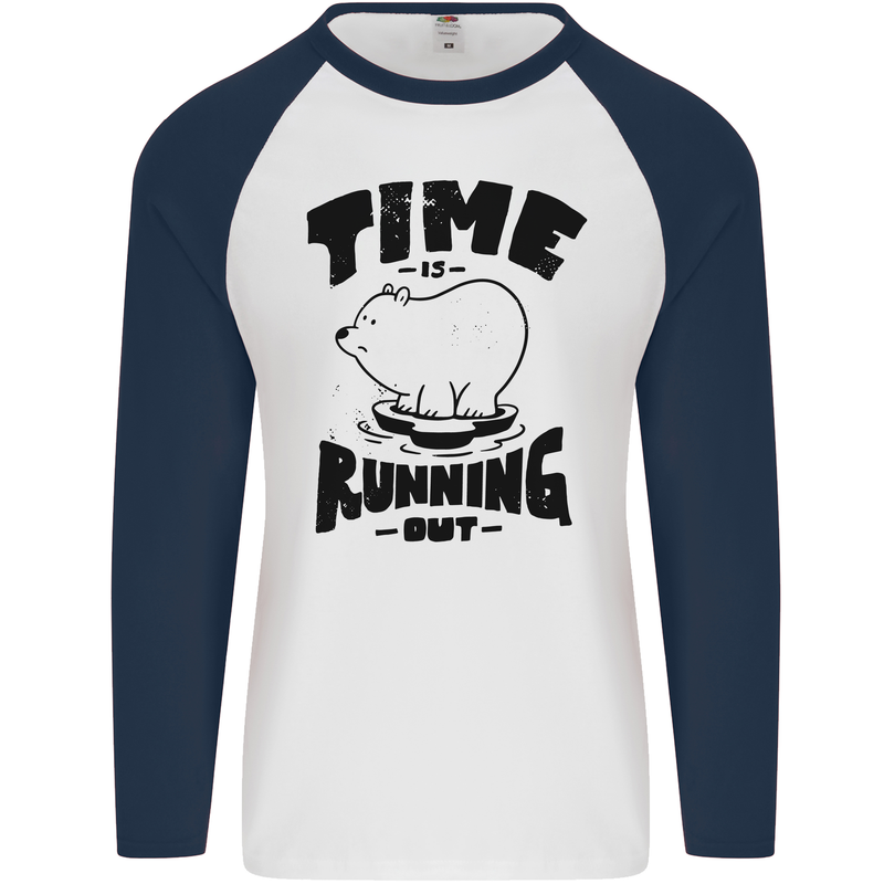 Time Running Out Climate Change Mens L/S Baseball T-Shirt White/Navy Blue