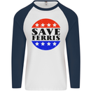 Save Ferris Distressed Funny 80's Movie Mens L/S Baseball T-Shirt White/Navy Blue
